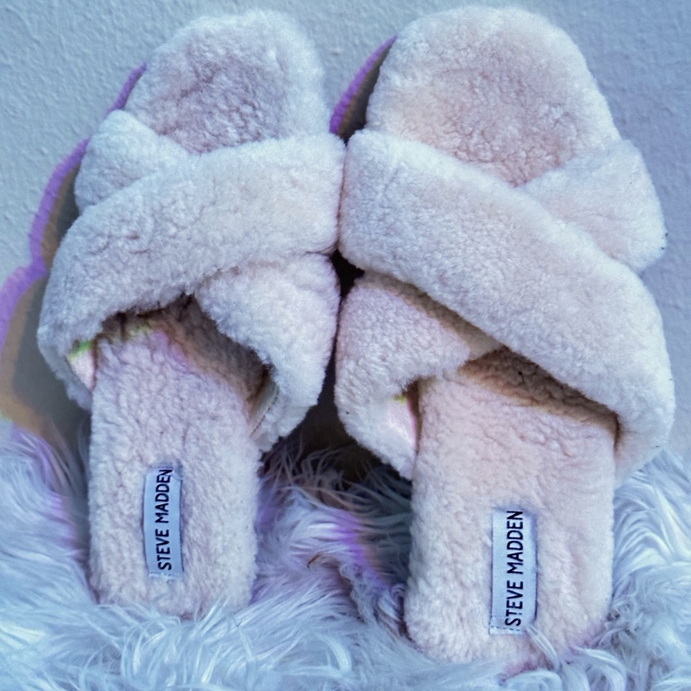 Steve Madden crisscross house slippers.